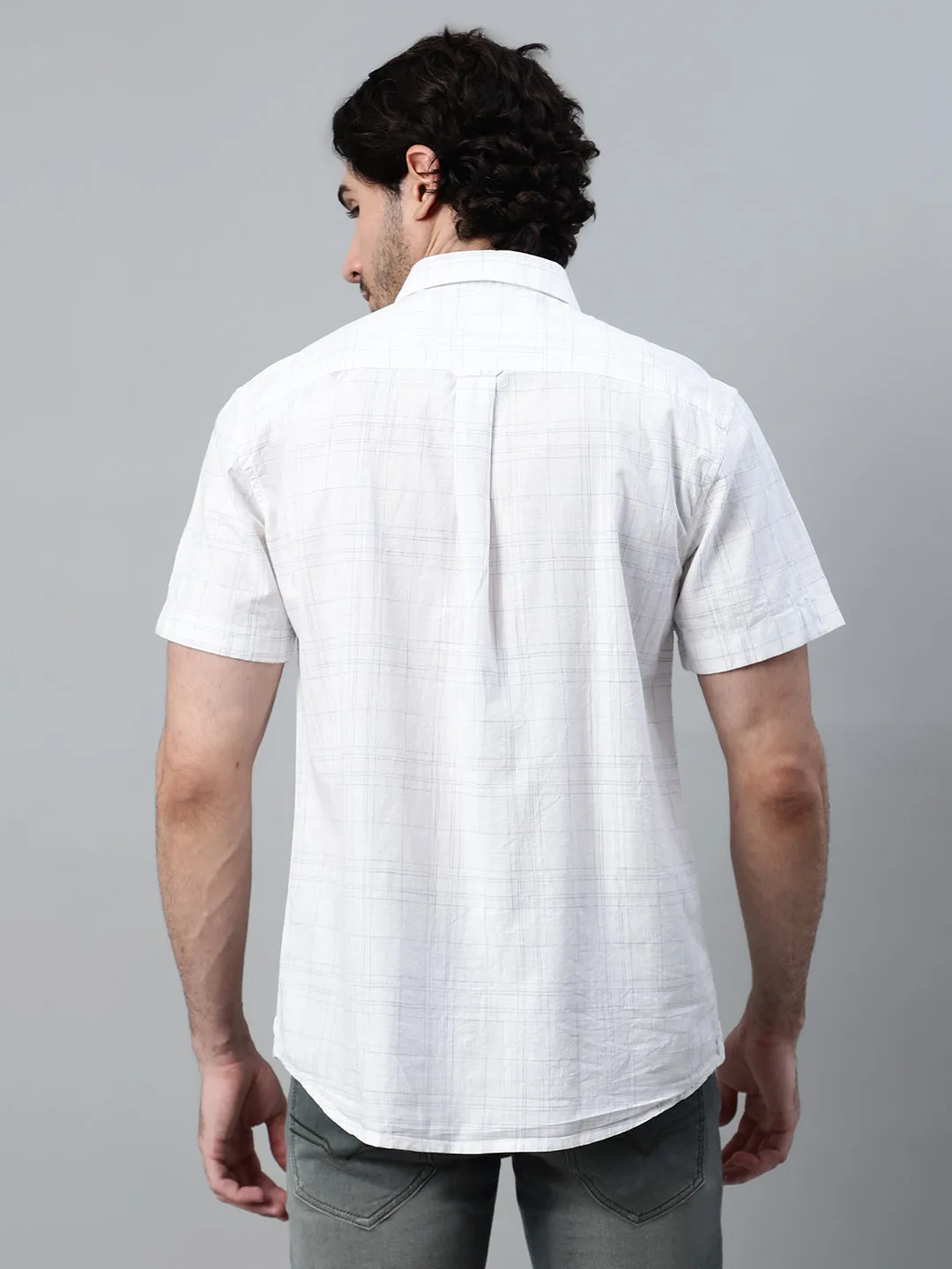 Men's White Checkered Half Sleeve Casual Shirt