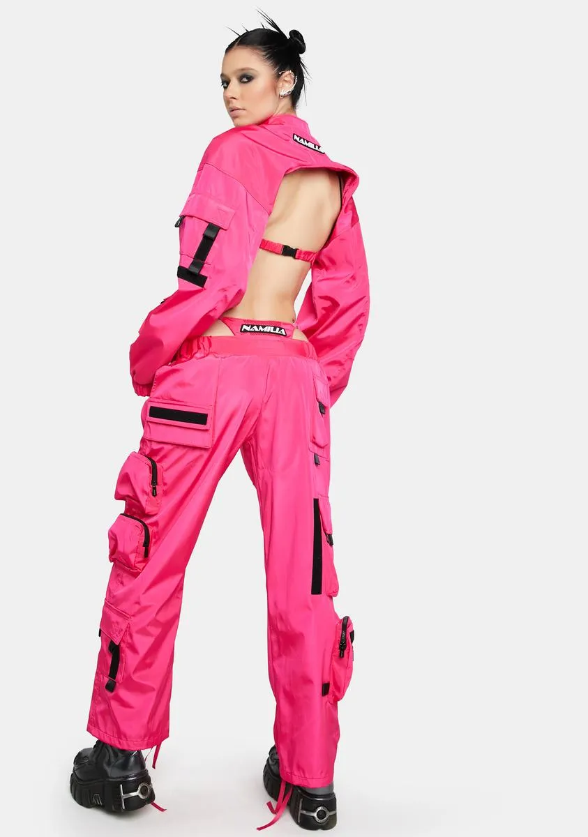 Neon Pink Tactical Pants With Detachable Thong