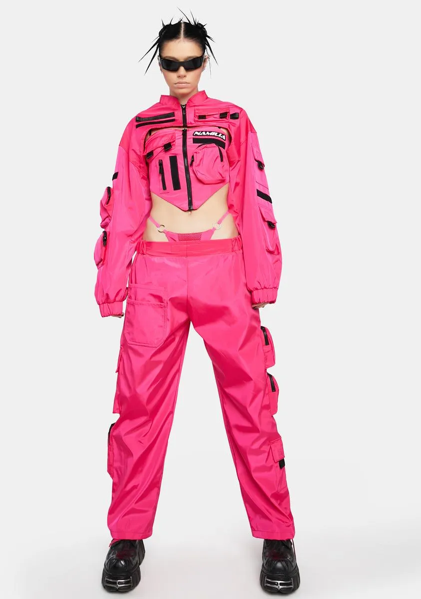 Neon Pink Tactical Pants With Detachable Thong