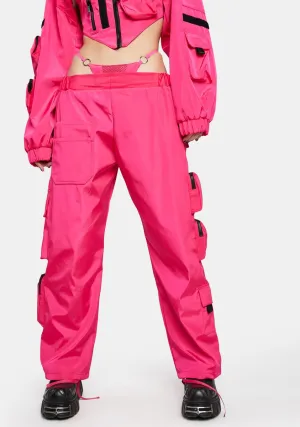 Neon Pink Tactical Pants With Detachable Thong