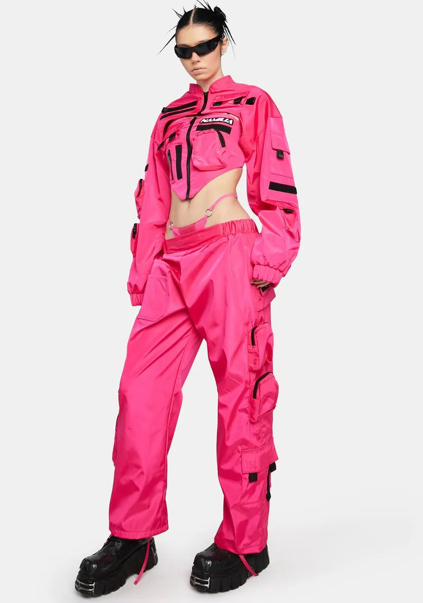 Neon Pink Tactical Pants With Detachable Thong