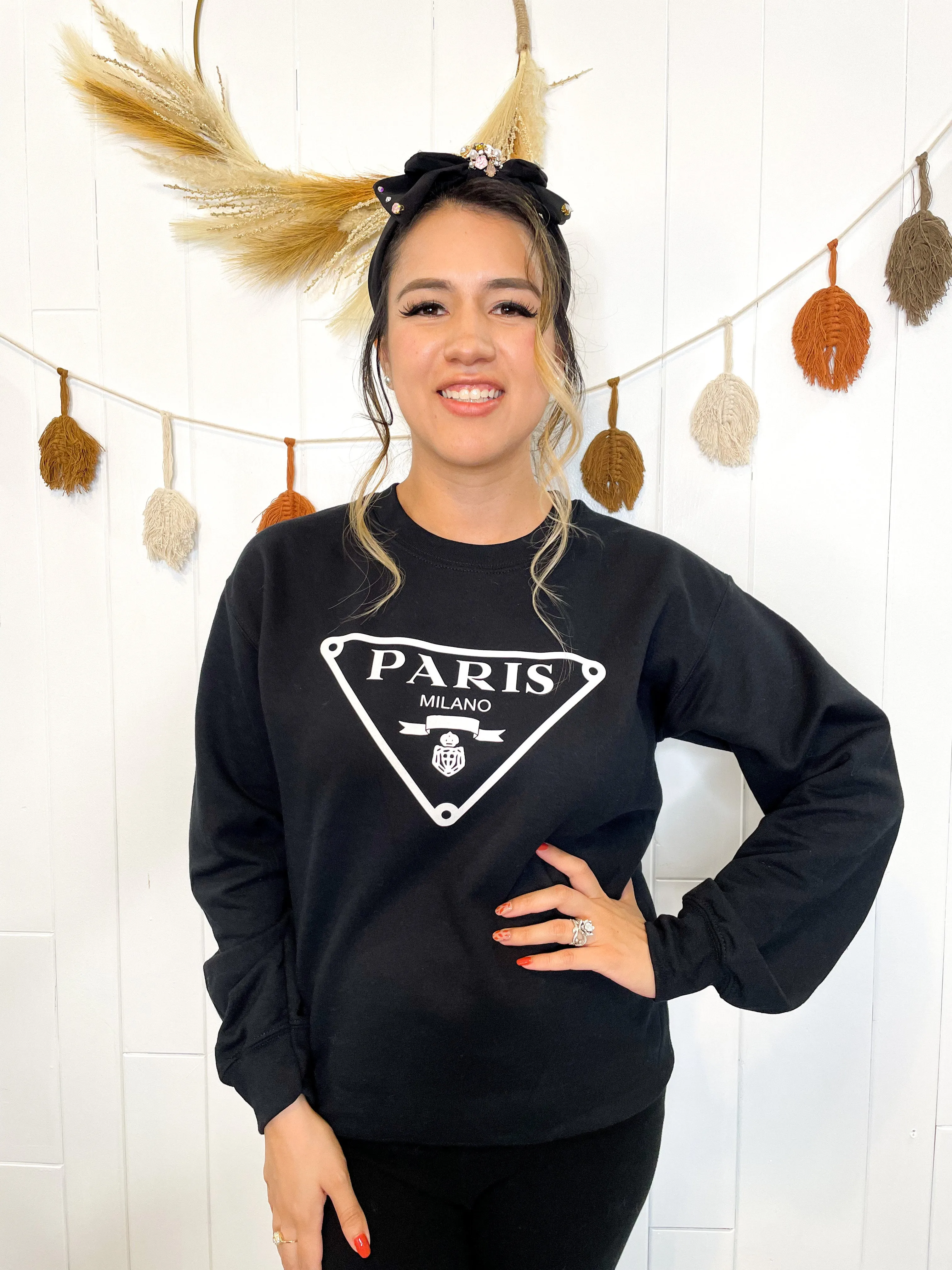 NEW - Paris Milano Black Sweatshirt - Mama and Mini Collection - Adult Sizing