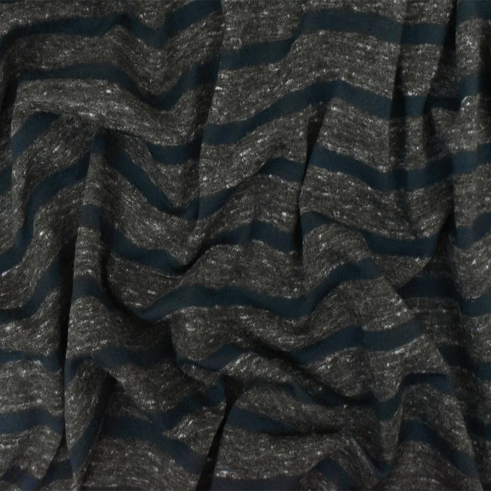 Night Black-Gray Stripe And Slub Stretch Baby French Terry Knit Fabric