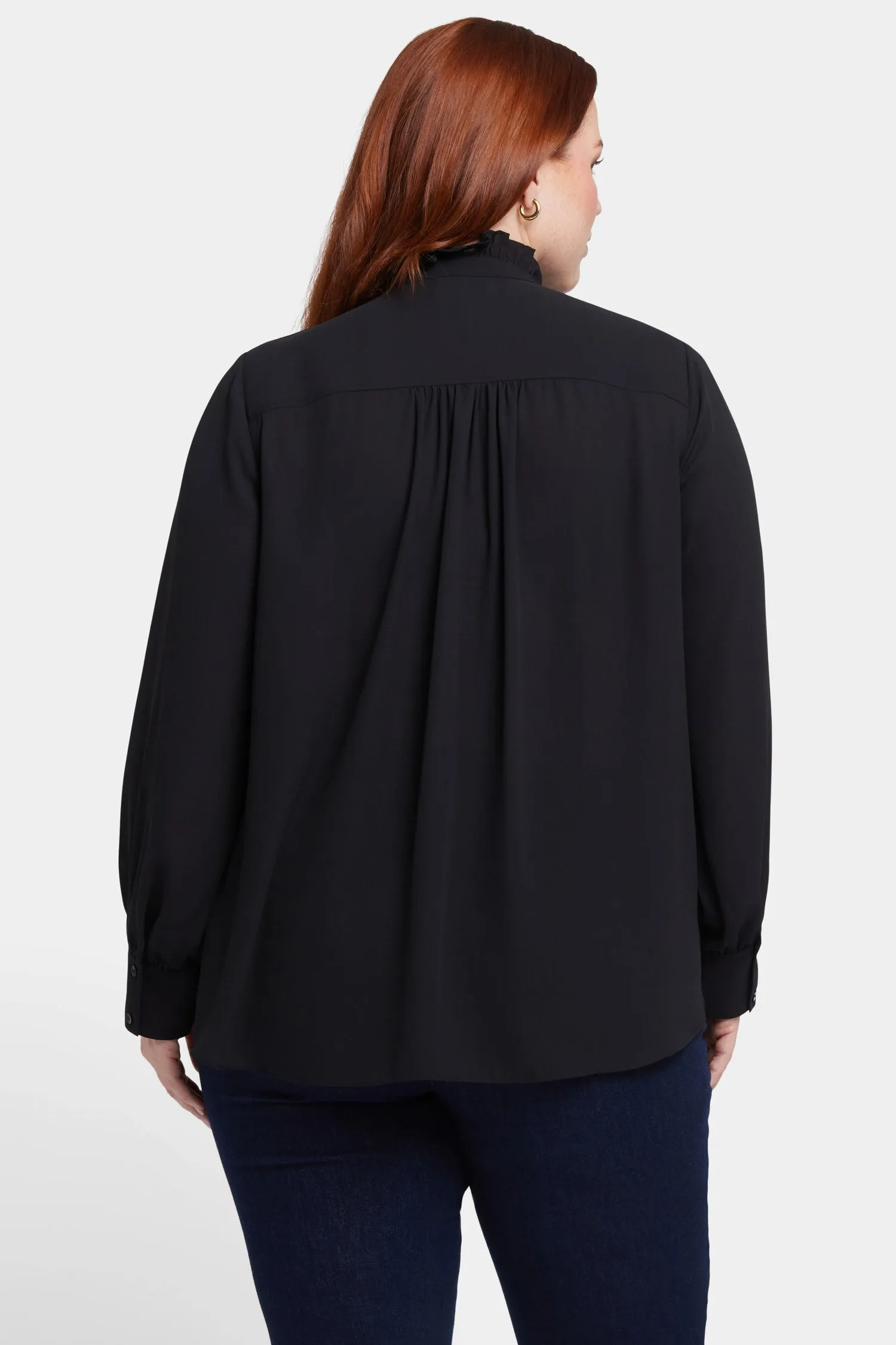 NYDJ Ruffle Neck Long Sleeve Blouse in Black