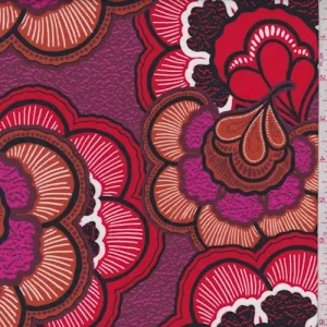 Orange/Pink/Red Scallop Floral Lawn Fabric