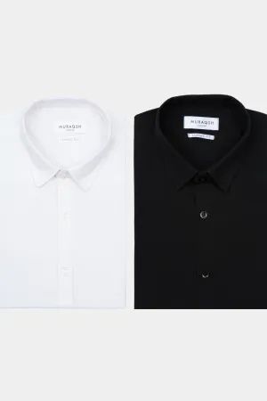 Pack of 2 Formal Shirts - Black & Off White Textured