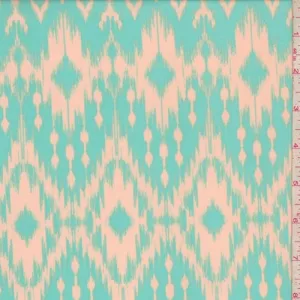 Pale Tan/Mint Diamond Ikat Challis Fabric