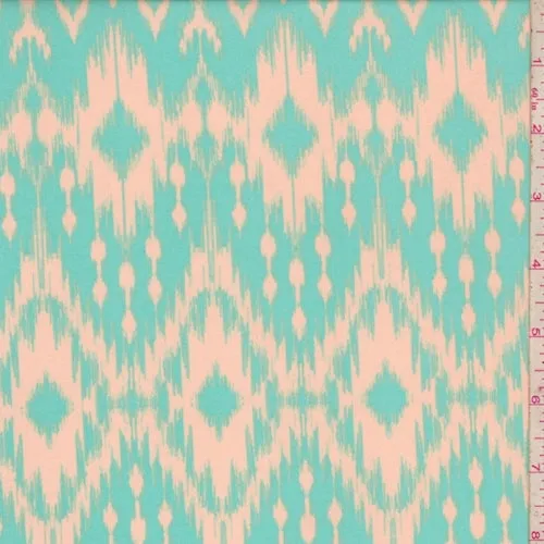 Pale Tan/Mint Diamond Ikat Challis Fabric