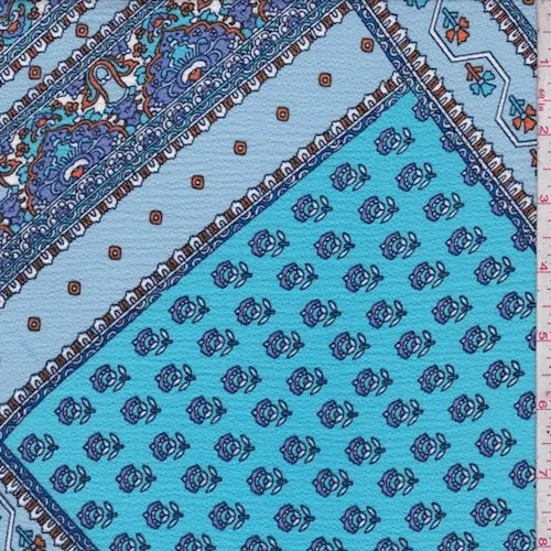 Periwinkle/Turquoise Multi Deco Tile Pebble Crepe Fabric