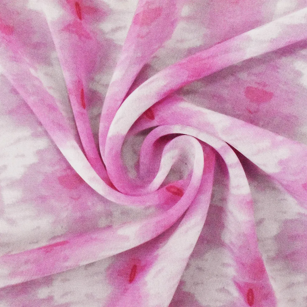 Pink-White Abstract Printed Poly Chiffon Woven Fabric