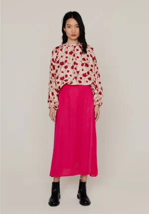 Poppy Bias Cut Midi Skirt In PInk