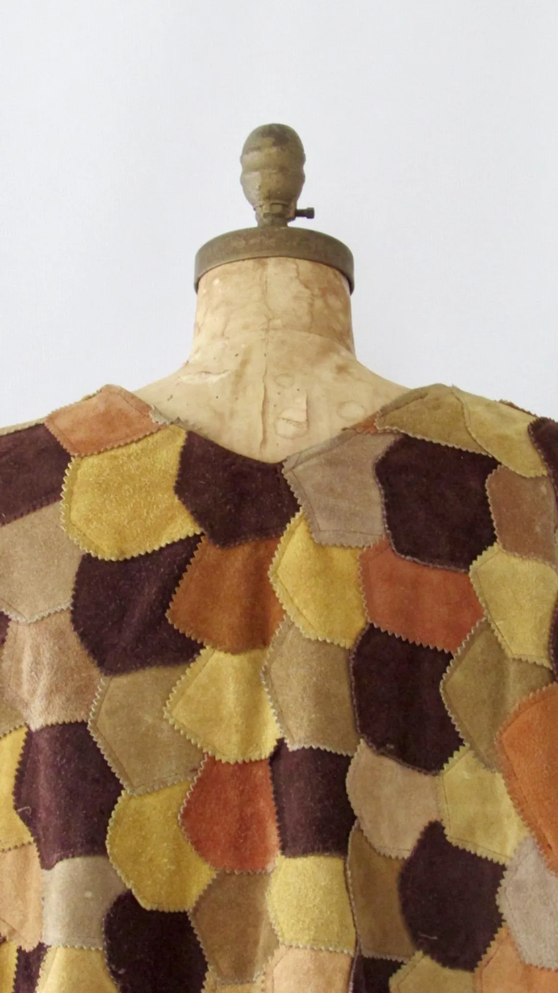 QUEEN OF CAPES 1970s Hippie Patchwork Suede Leather Poncho, Size Med/Lg