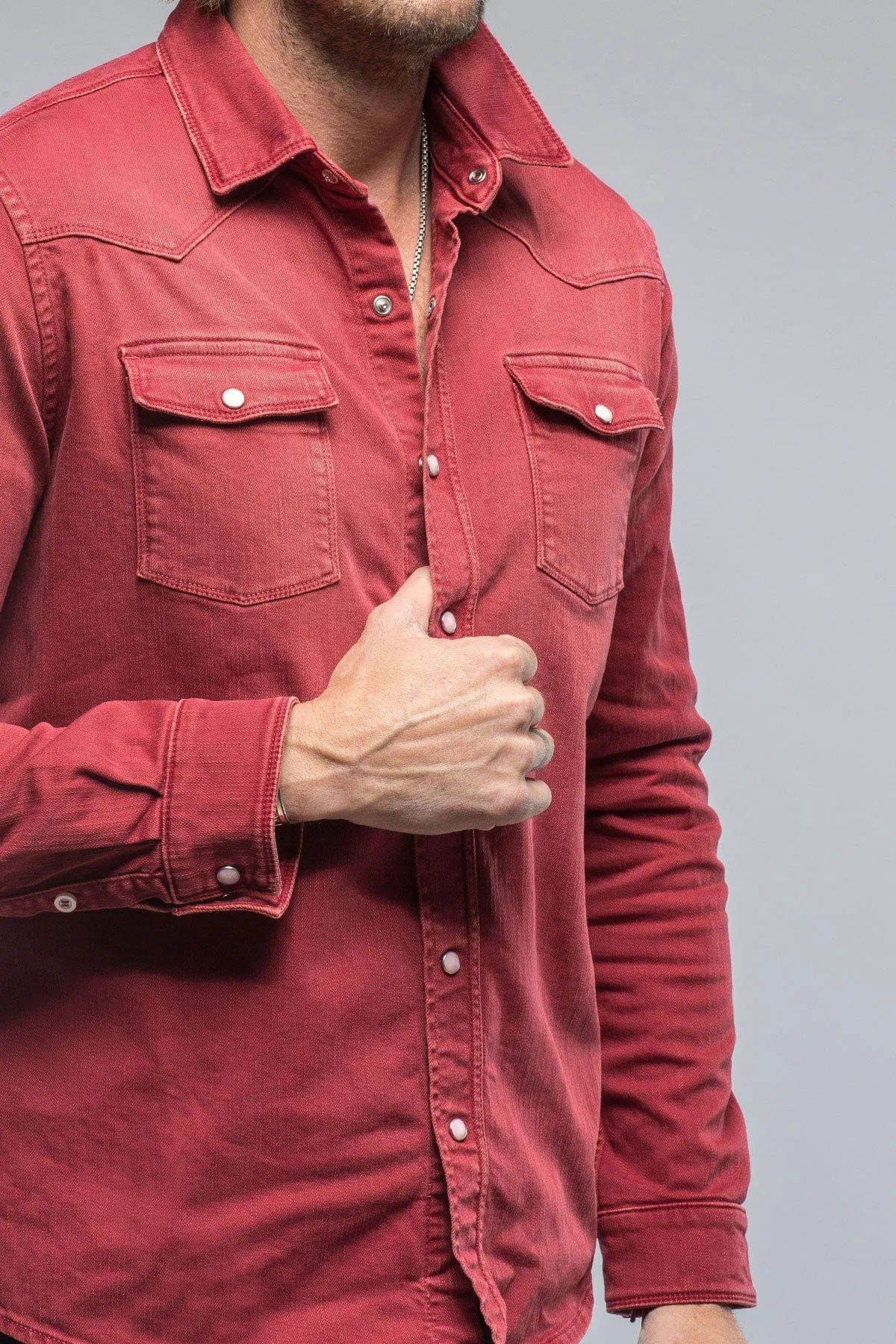 Ranger Colored Denim Snap Shirt In Cherry