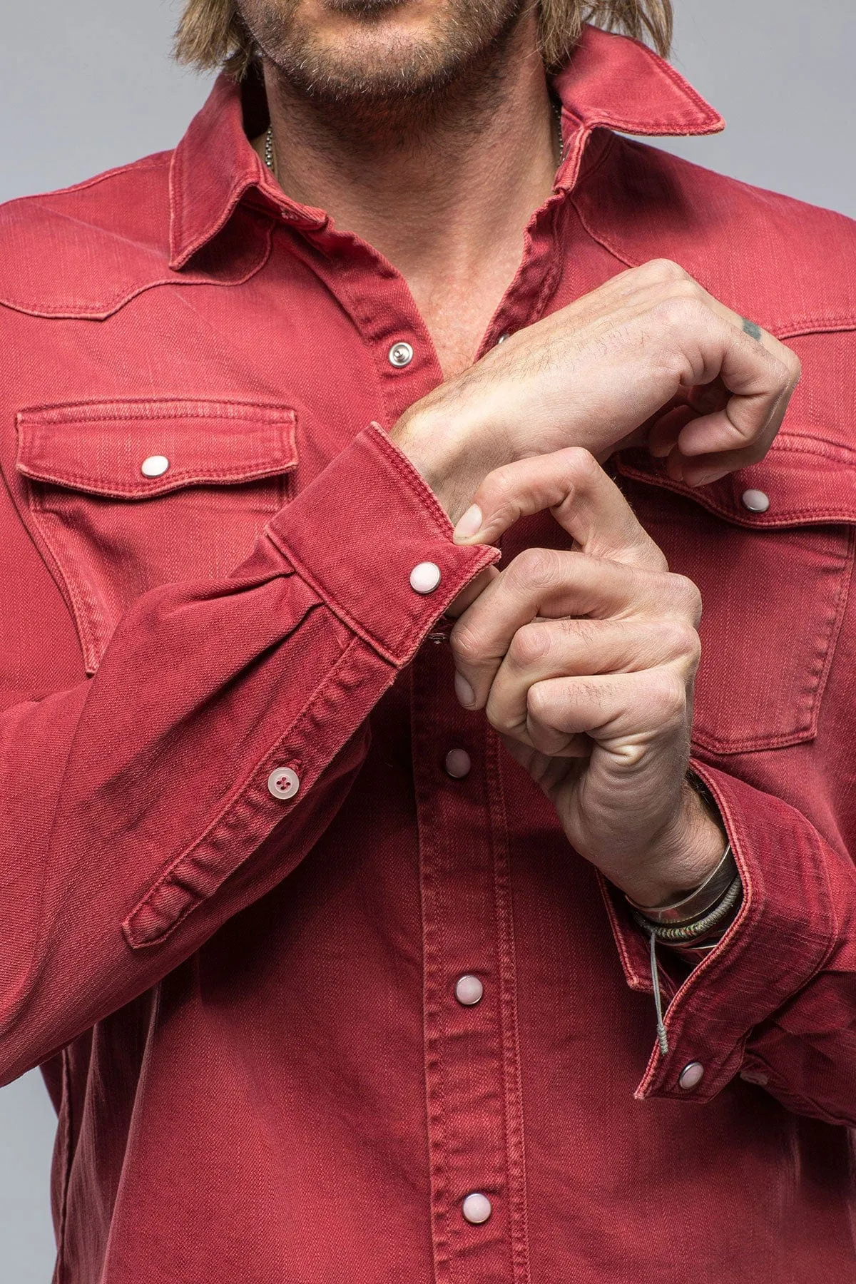 Ranger Colored Denim Snap Shirt In Cherry