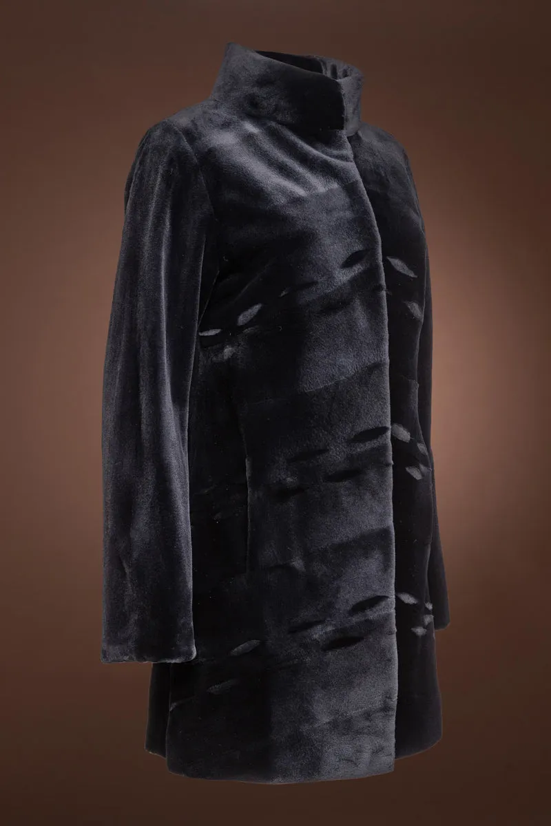 Reversible Chevron Sheared Mid-Length Mink Fur Coat