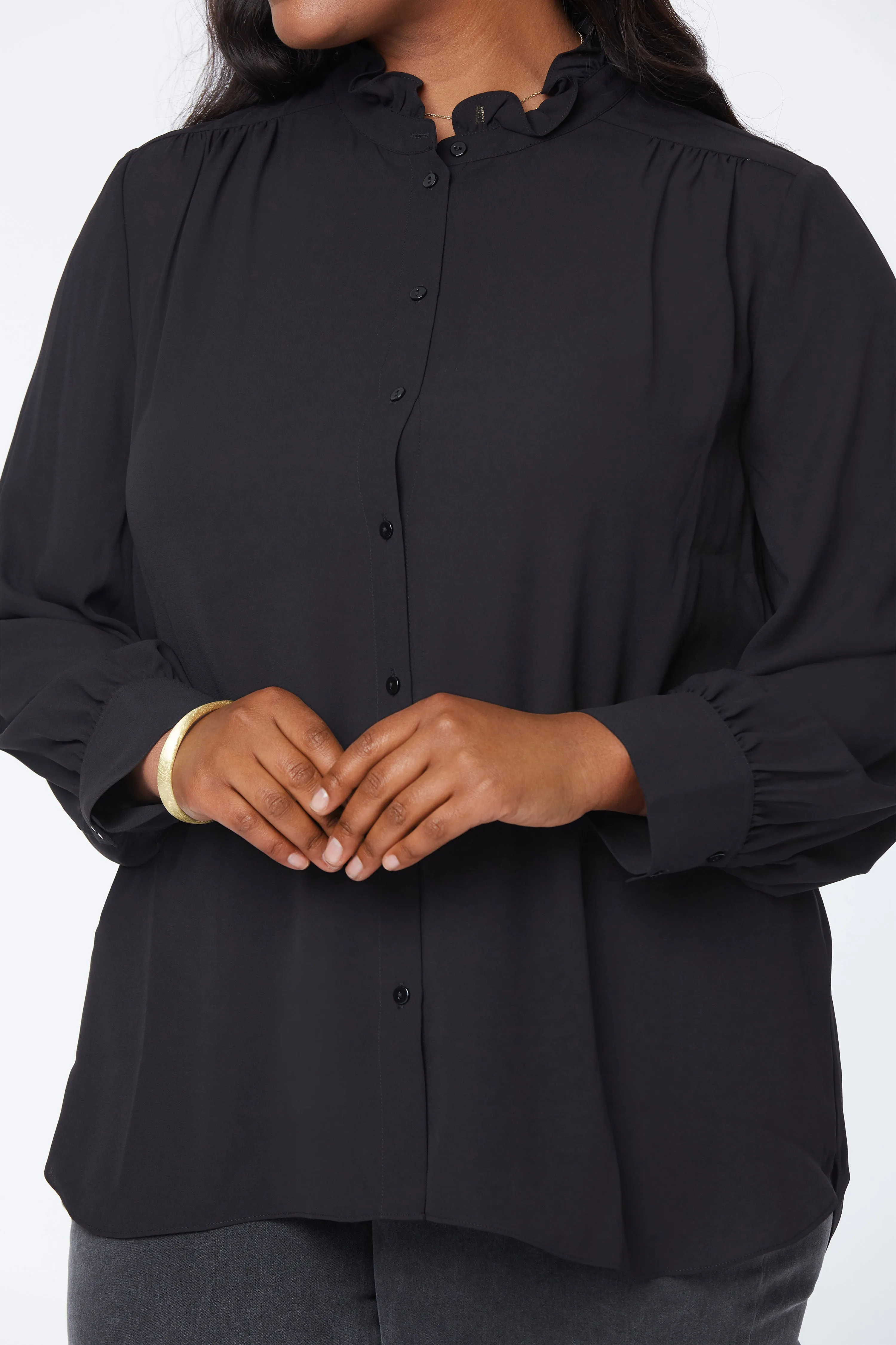 Ruffle Neck Blouse In Plus Size - Black