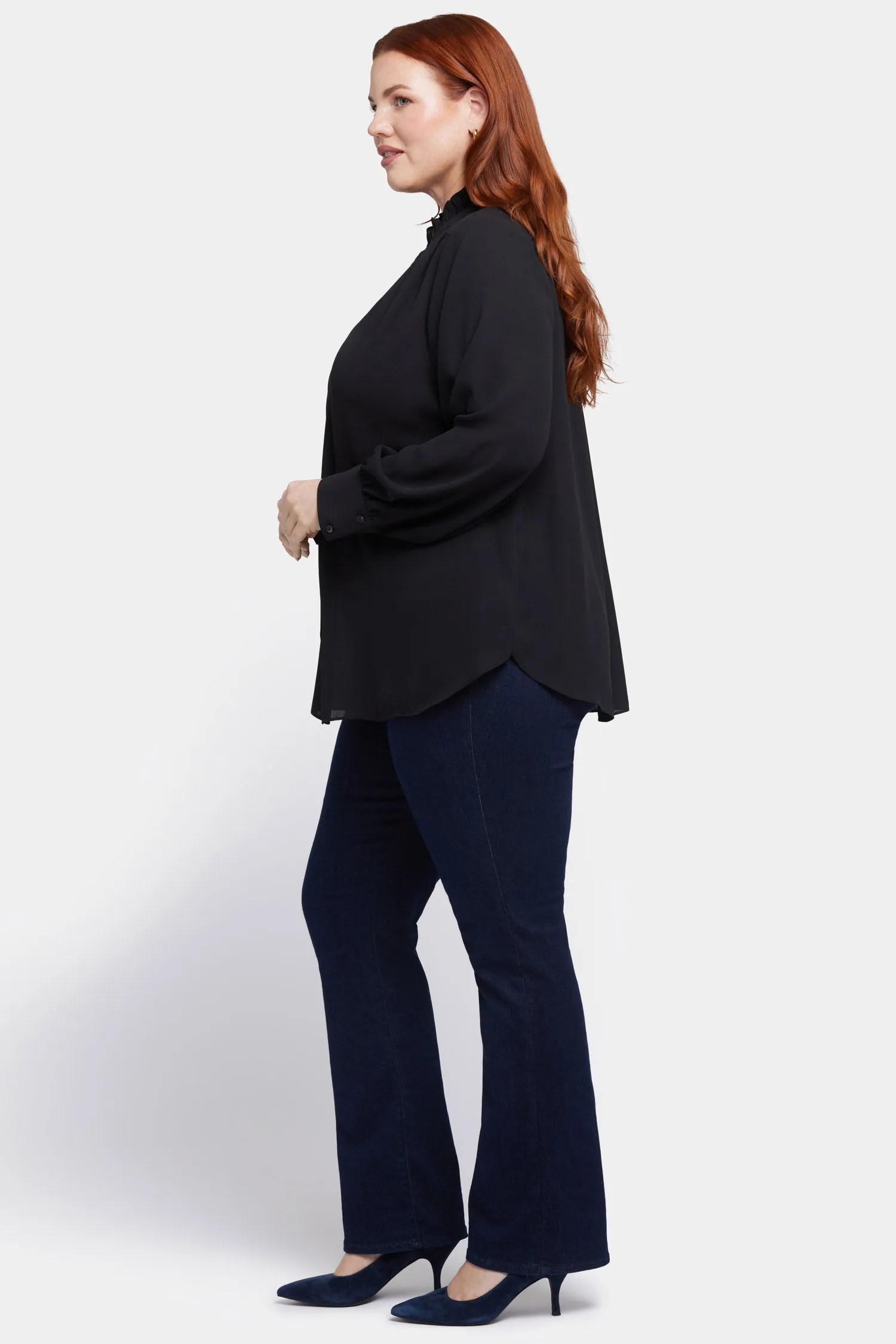 Ruffle Neck Blouse In Plus Size - Black