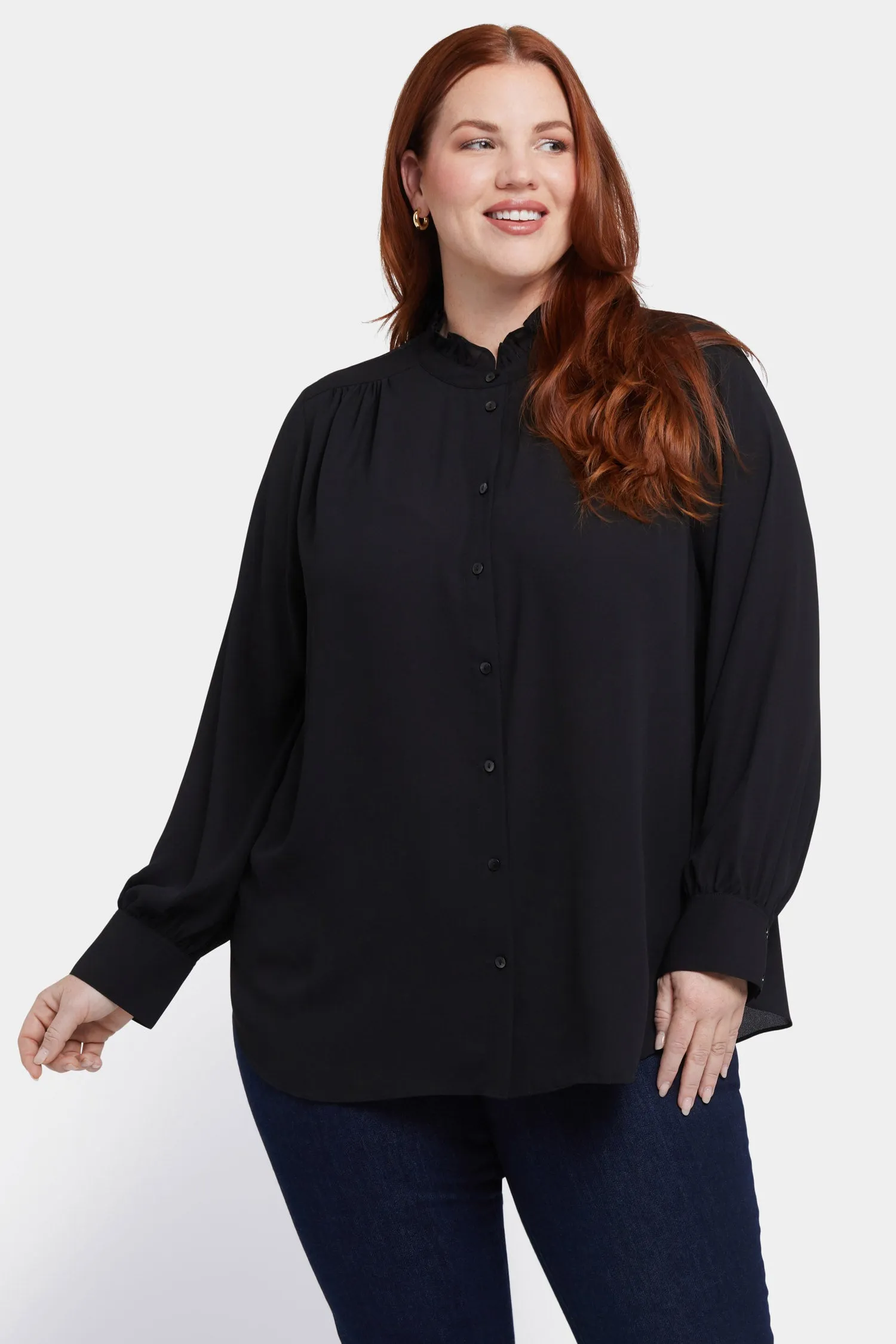 Ruffle Neck Blouse In Plus Size - Black