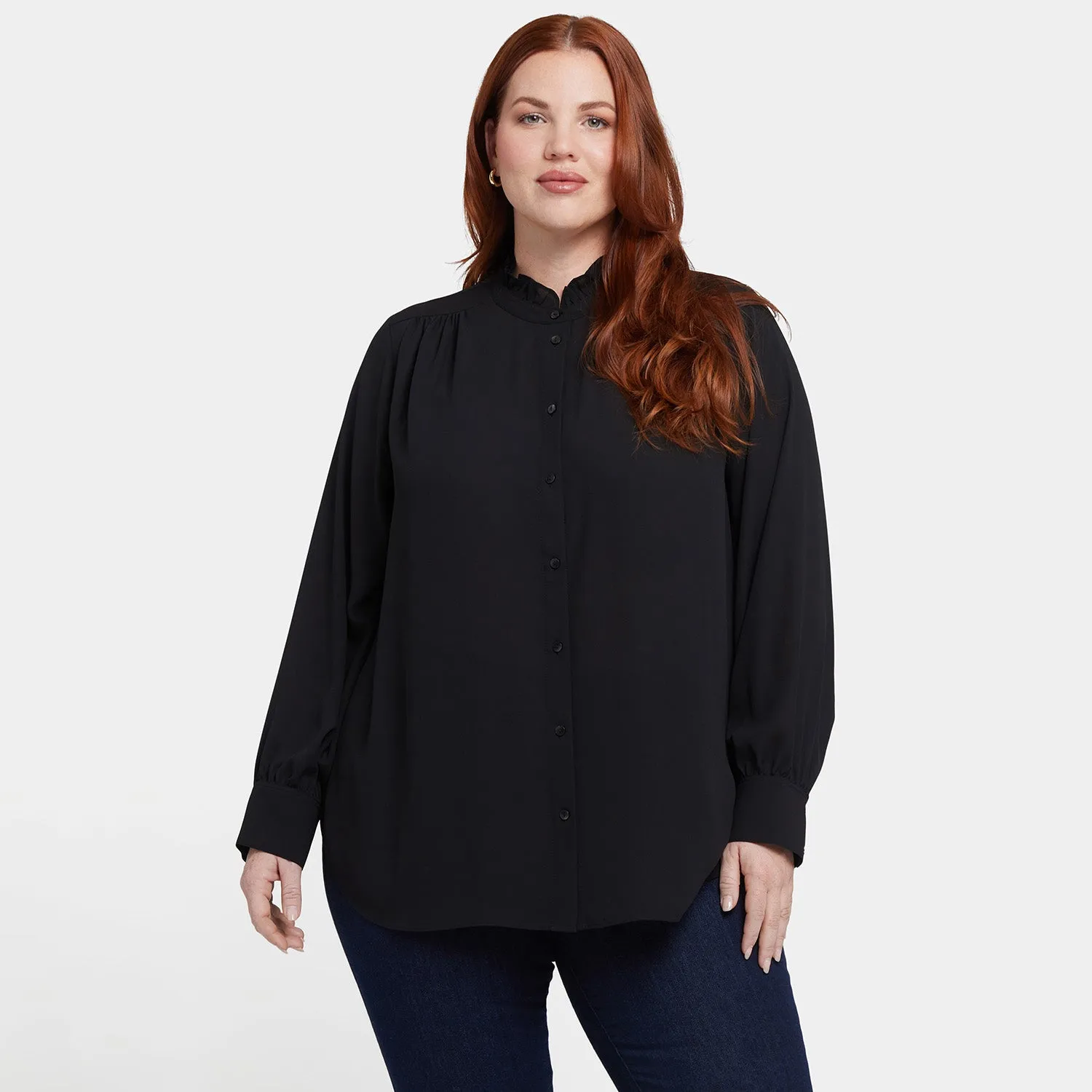 Ruffle Neck Blouse In Plus Size - Black