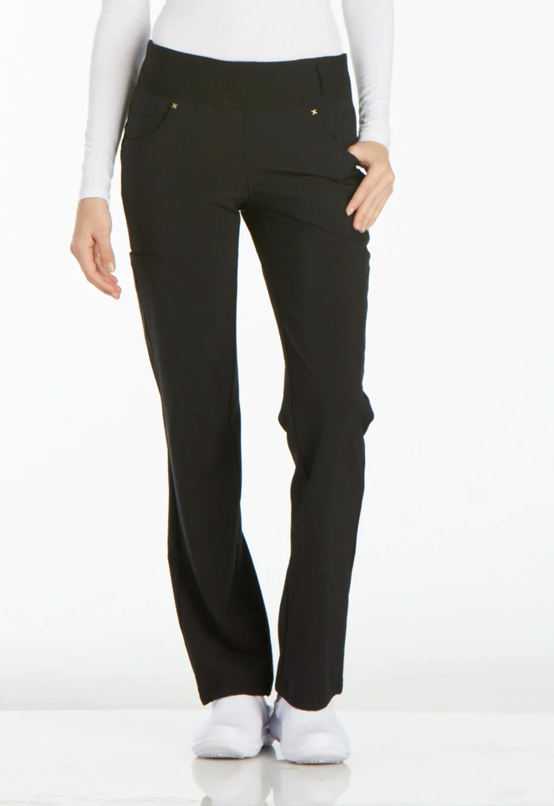 Scrub Pants - Cherokee Women's iFlex Mid Rise Straight Leg Pull-on Pant - Black, CK002