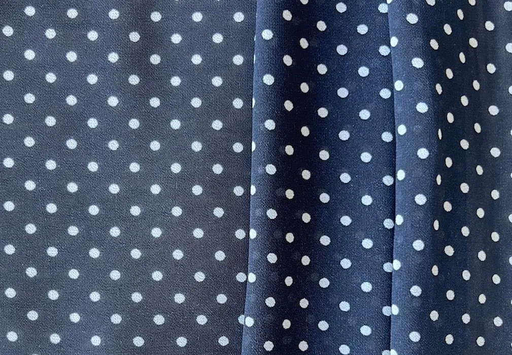 Semi-Sheer White Coin Dots Nautical Navy Polyester Georgette