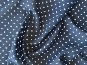 Semi-Sheer White Coin Dots Nautical Navy Polyester Georgette