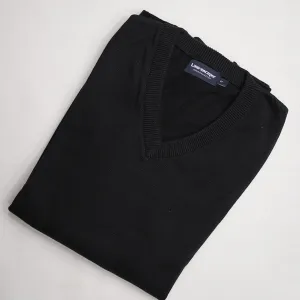 Sweater - 100% Cotton Full Sleeves-V Neck Black Plain