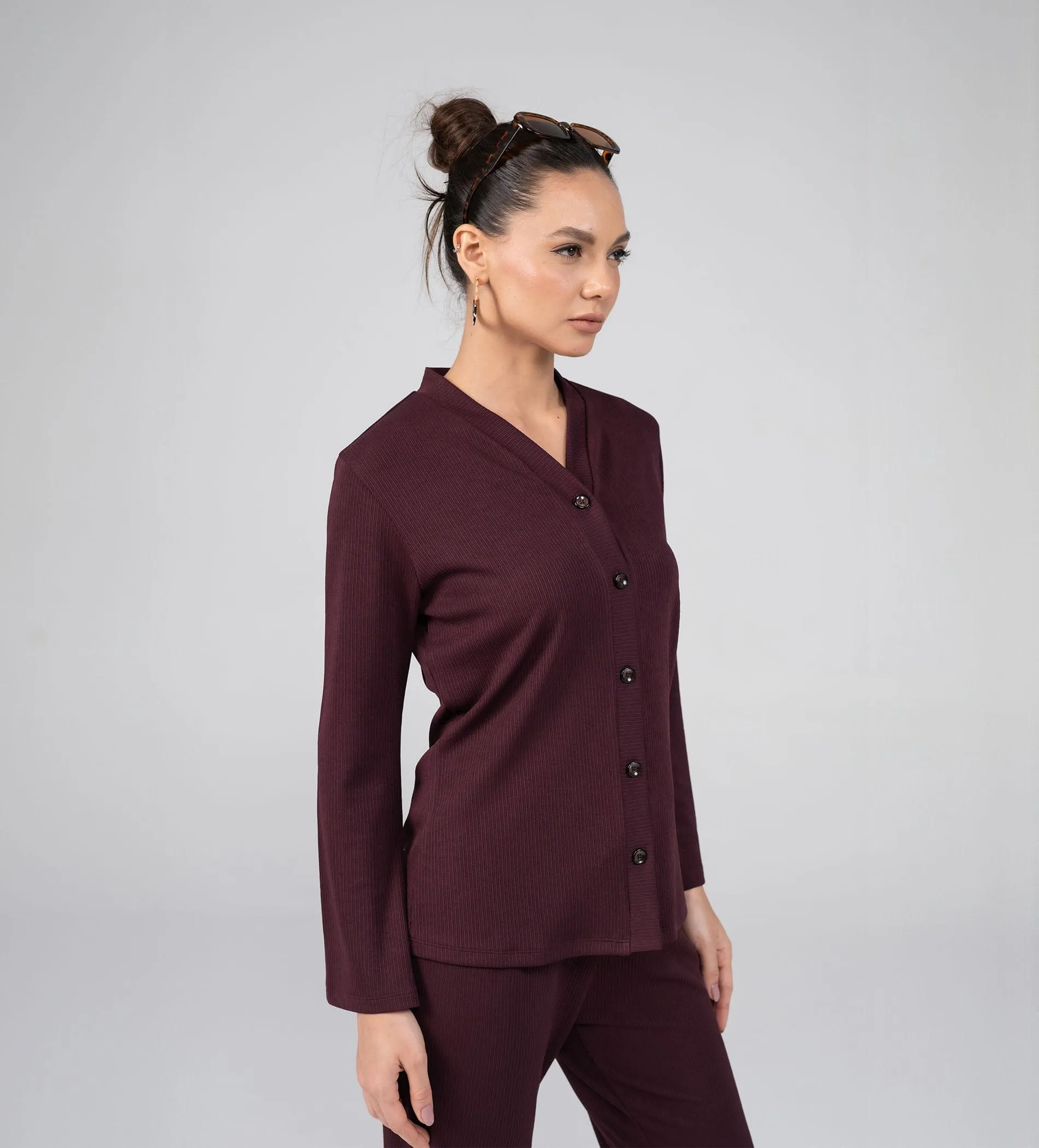 Textured Rib Knit wine Top