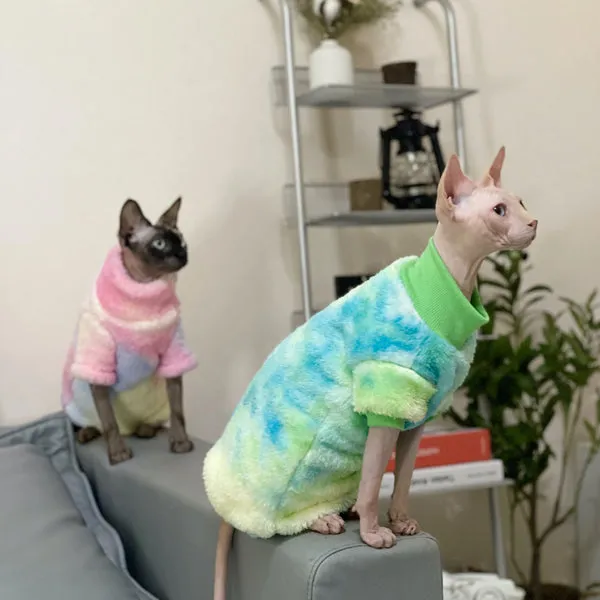 Tie Dye Sphynx Cat Fleece Onesies and Sweaters