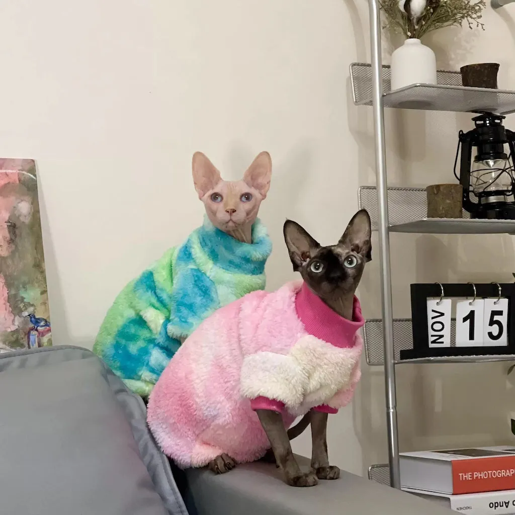 Tie Dye Sphynx Cat Fleece Onesies and Sweaters