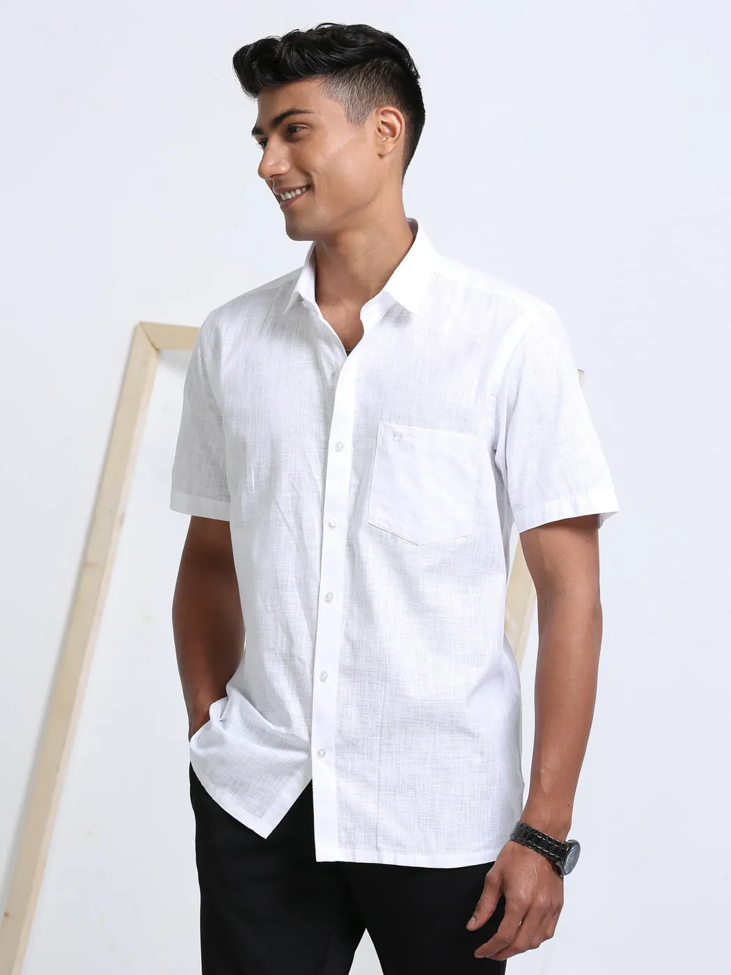 Time Cotton Finish White Shirt Half Sleeve