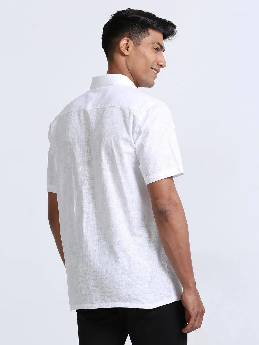 Time Cotton Finish White Shirt Half Sleeve