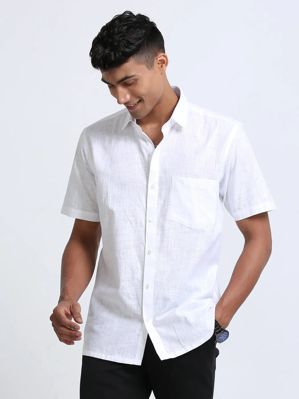 Time Cotton Finish White Shirt Half Sleeve