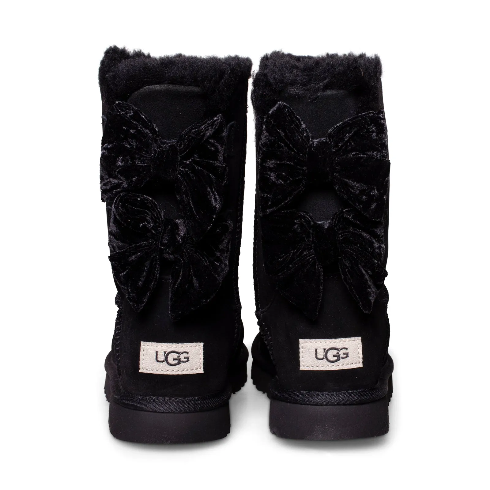 UGG Bailey Bow Crushed Velvet Black Boots - Women's