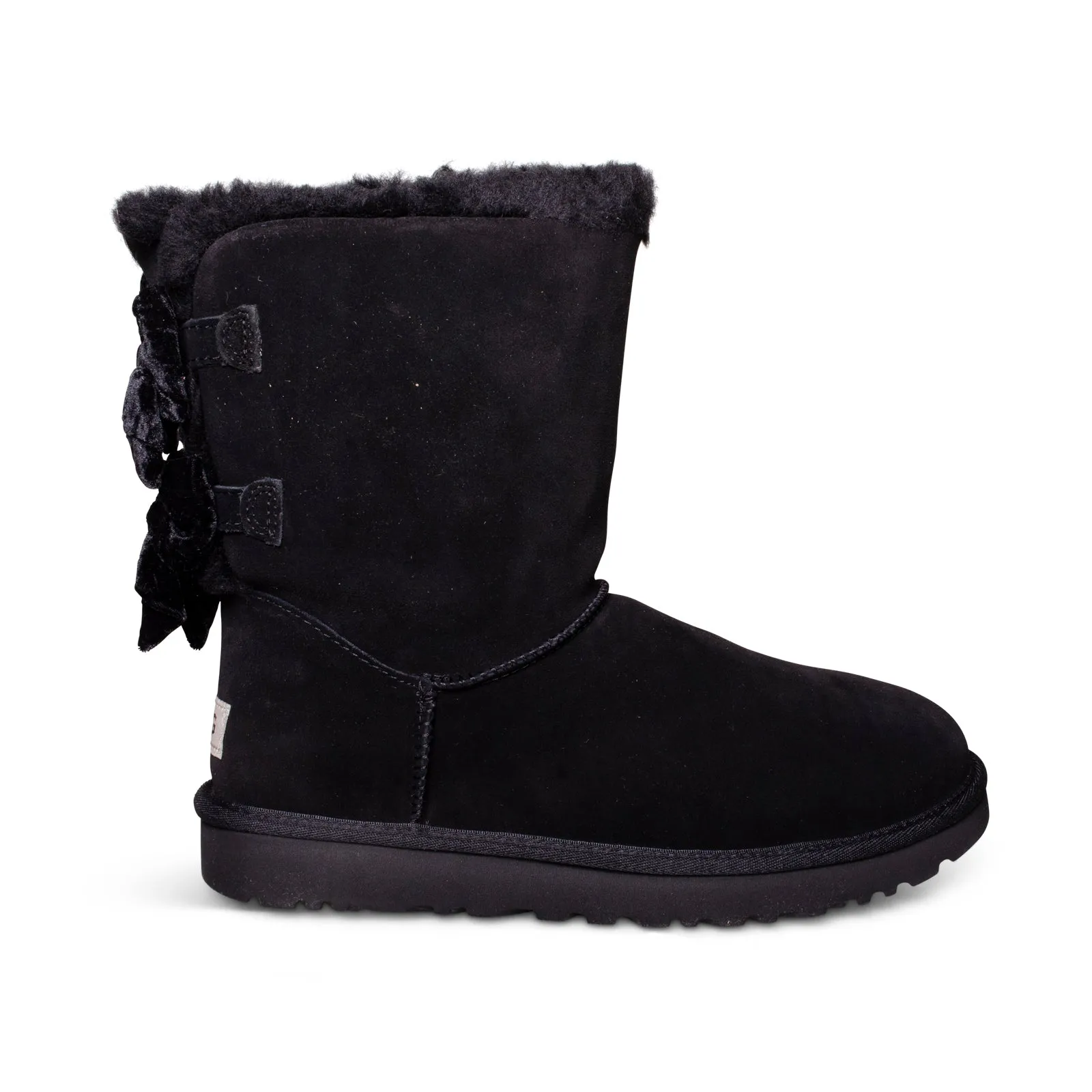 UGG Bailey Bow Crushed Velvet Black Boots - Women's