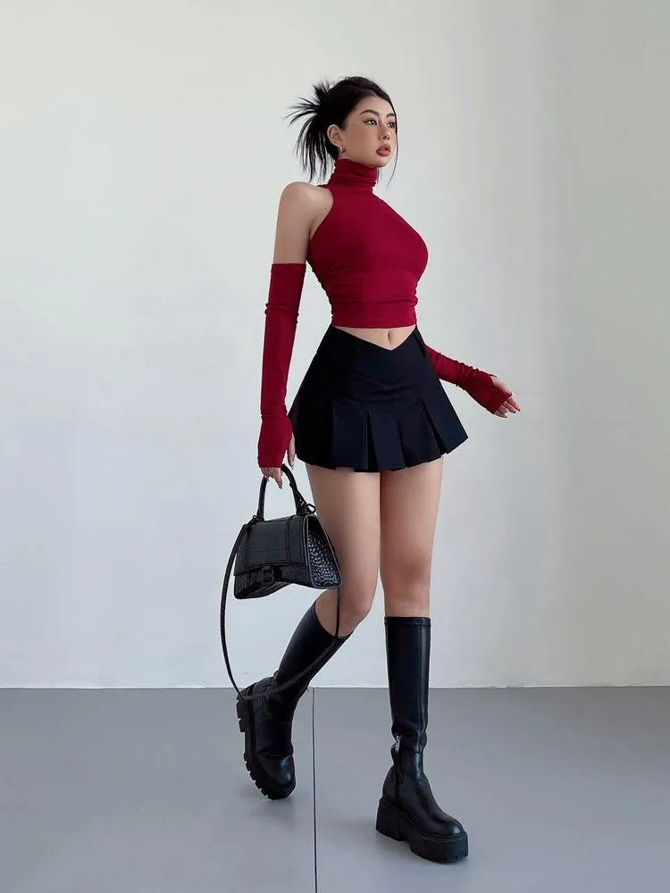 V-Shaped College Mini Skirt