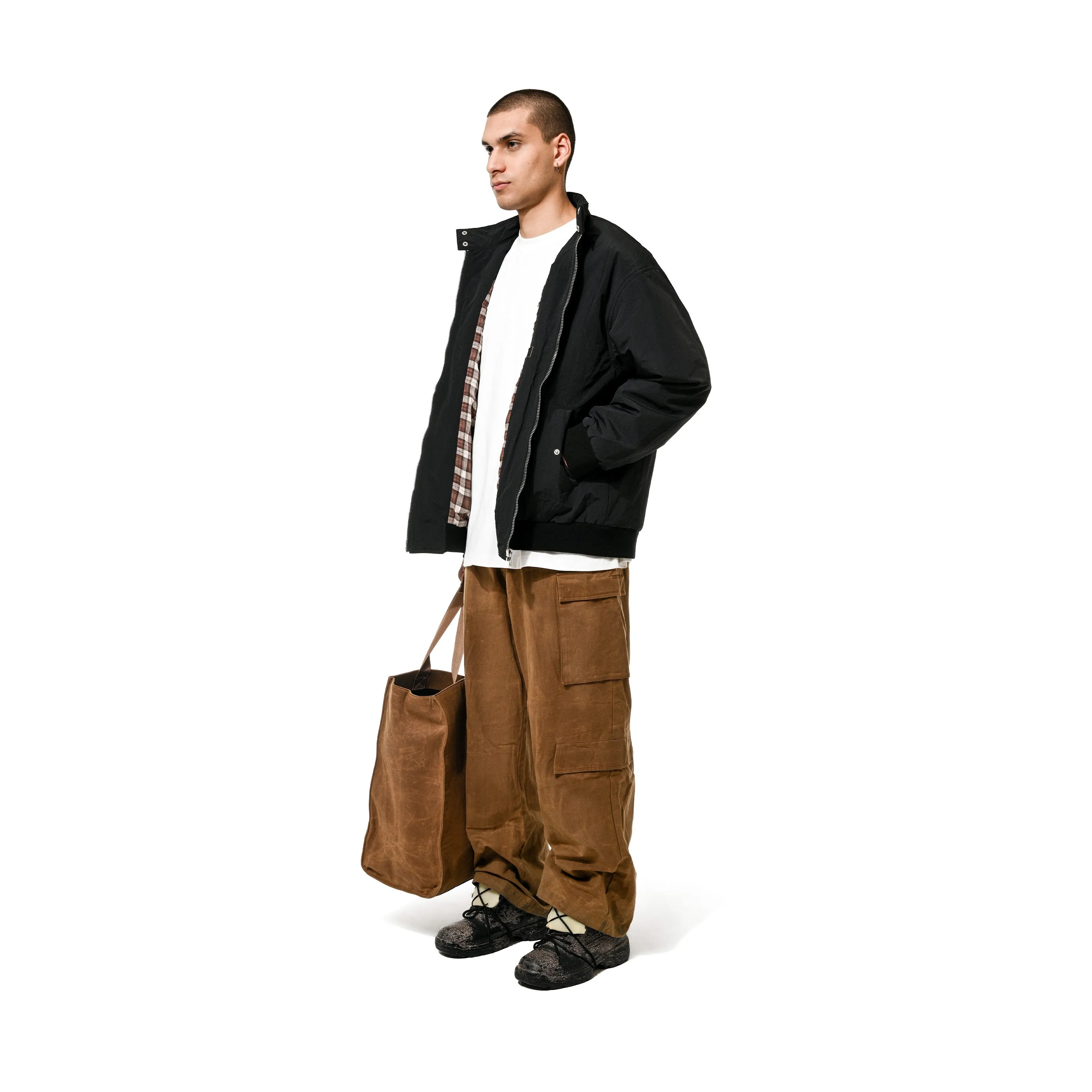 WAXED CARGO PANTS - BROWN