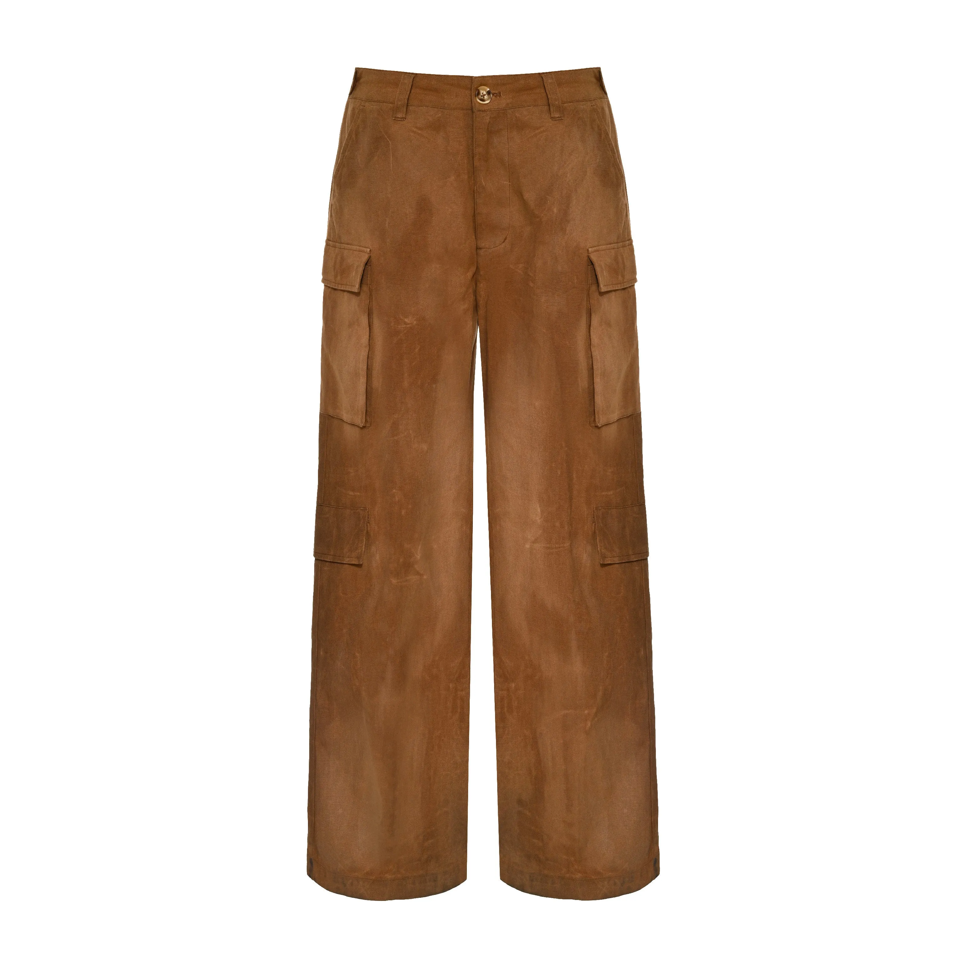 WAXED CARGO PANTS - BROWN