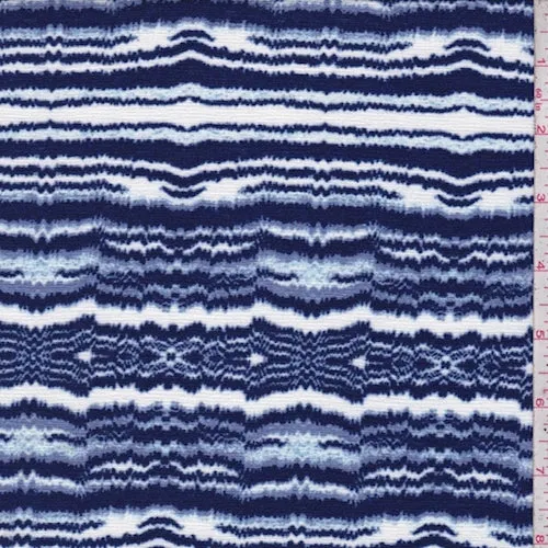 White/Sapphire Seismic Stripe Dobby Crepe Fabric