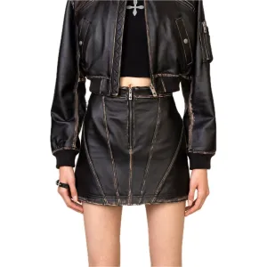 WildWorld Retro Leather Short Skirt