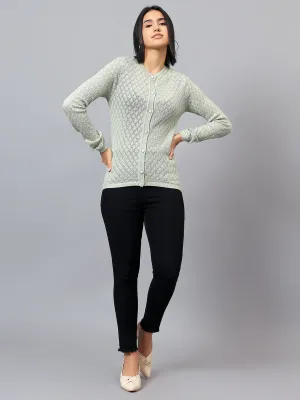 Women's Casual Green Round Neck Cardigan Sweater