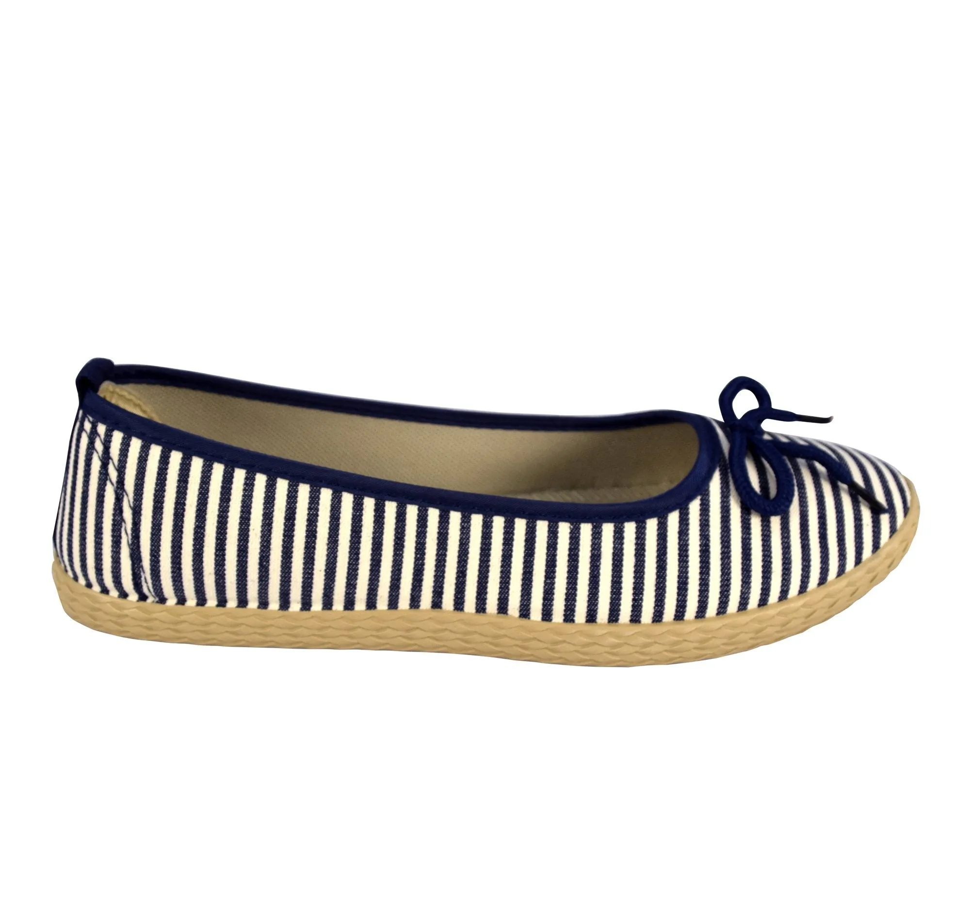 Womens Casual Striped Slip On Flat Espadrilles Bow Ballet Flats Shoes