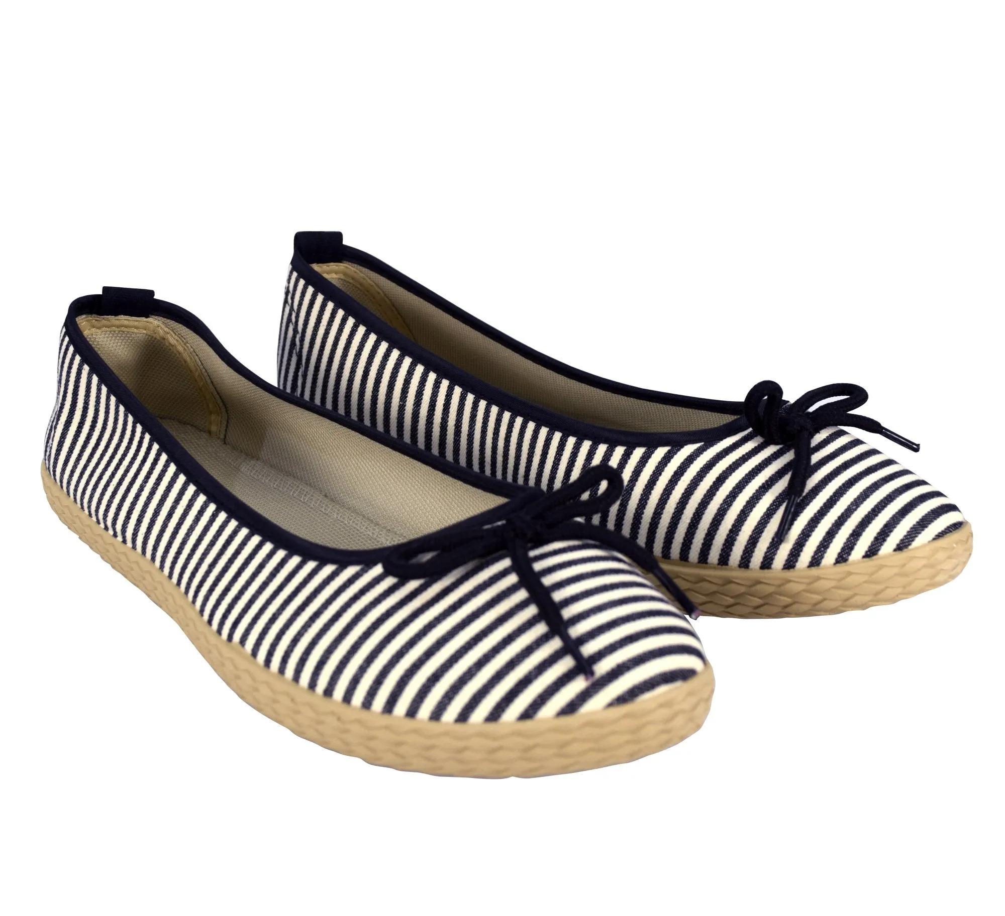 Womens Casual Striped Slip On Flat Espadrilles Bow Ballet Flats Shoes