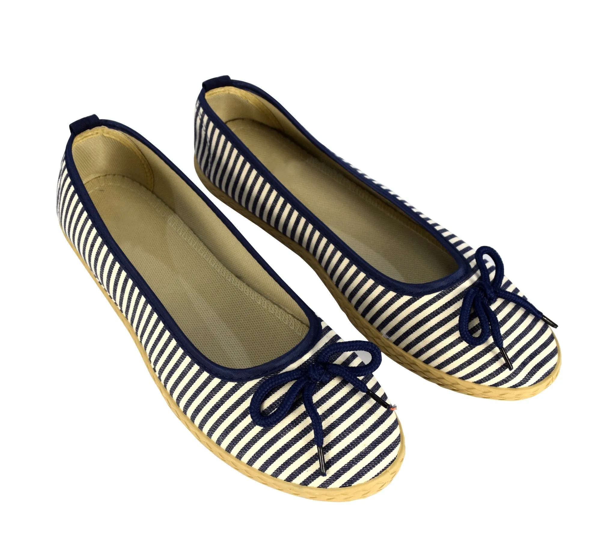 Womens Casual Striped Slip On Flat Espadrilles Bow Ballet Flats Shoes