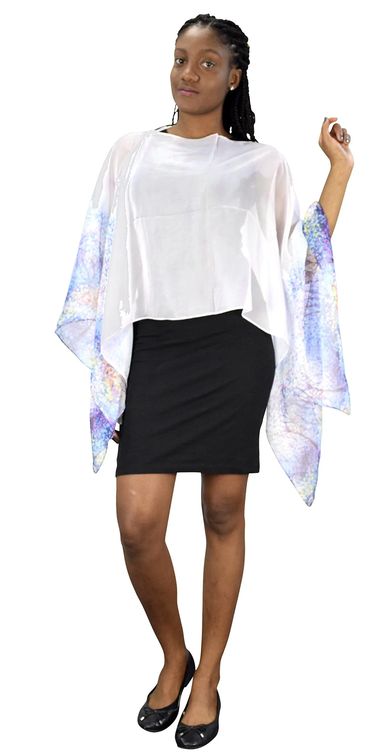 Womens Light Weight Sheer Poncho Shawl Convertible Sun Scarf