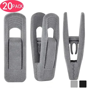 Wonck Grey Velvet Hanger Clips 20 Packs, Pants Hangers Velvet Clips for Velvet Hanger, Strong Finger Clips Perfect for Thin Velvet Hangers