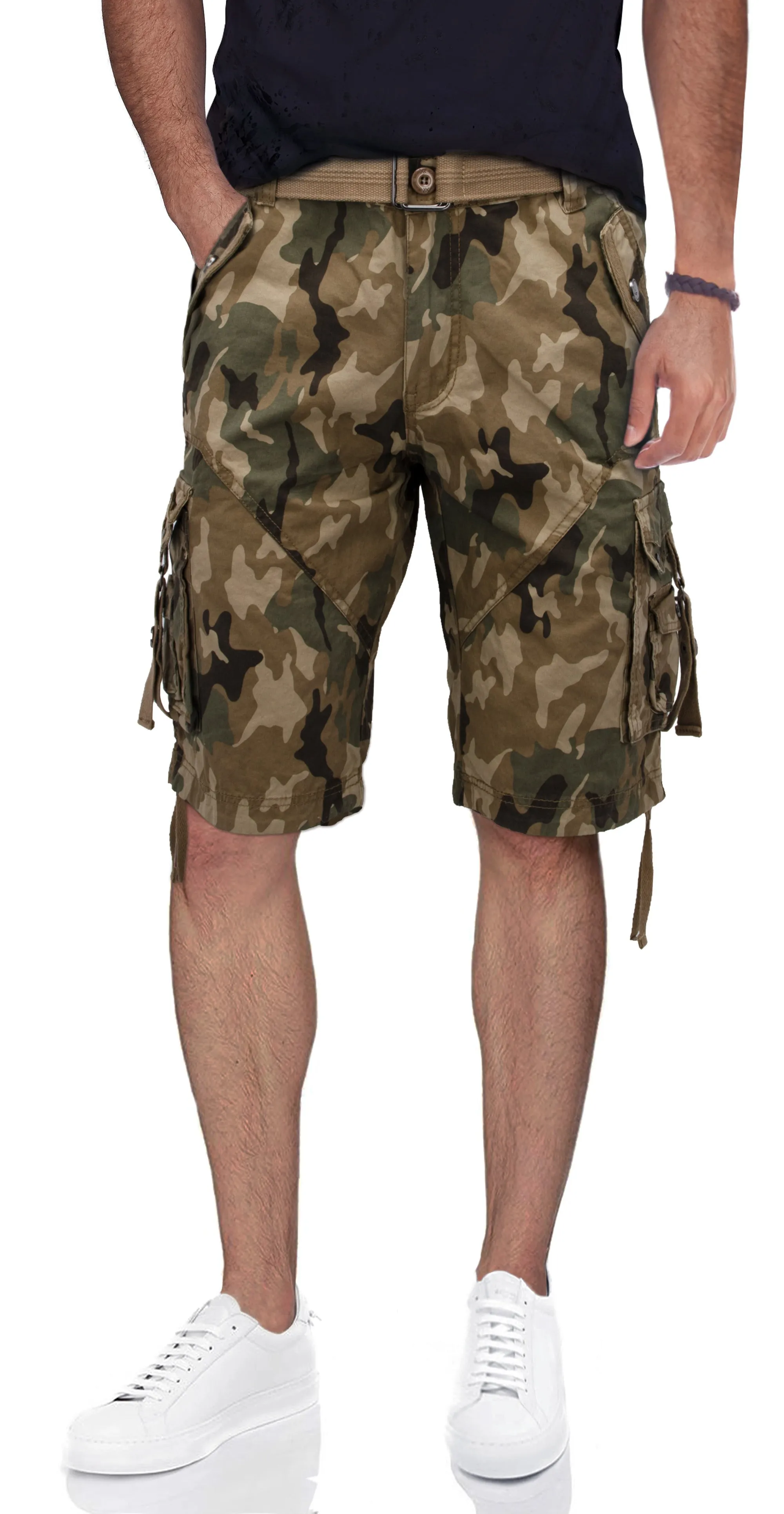 X RAY Mens Tactical Bermuda Cargo Shorts Camo and Solid Colors 12.5" Inseam Knee Length Classic Fit Multi Pocket Capri Pants